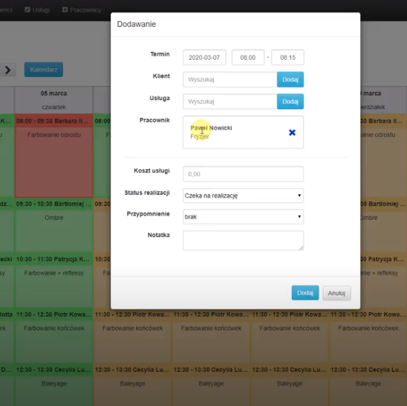 Kalendarz - terminarz w programie OneIN