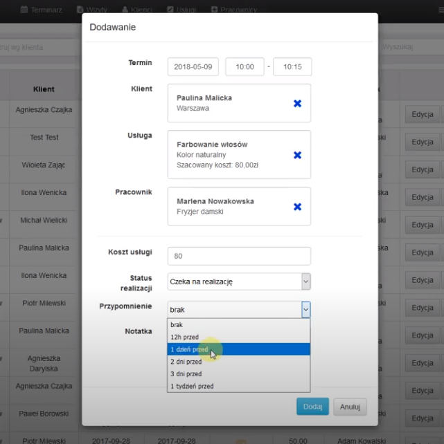 Powiadomienia - przypomnienia sms o wizycie w programie OneIN